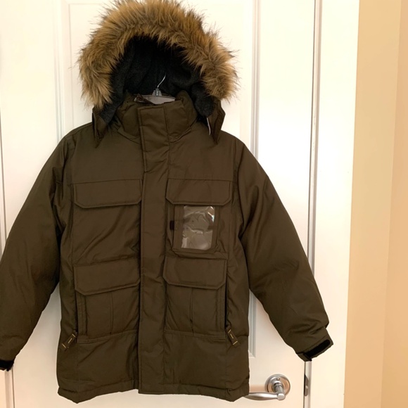Gap Kids Winter Down Puffer Hooded Parka Jacket in Olive Green Size Large (10 ) - Picture 4 of 14